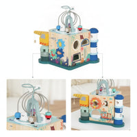 Ocean-Themed Wooden Activity Cube Educational Activity Cube with Bead Maze Compact Motor Skills Toy Developmental for Toddlers, Babies, Kids, Playroom, Daycare, Preschool