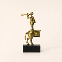 Figure on Marble Base Gold-Toned Sculpture with Marble Base Shiny Figure Statue Black Decorative Sculpture Compact