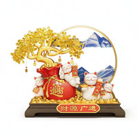Fortunes Cat Statue with Gold Frame Gilded Prosperity Cat Ornament Cute Sculpture for Business Owners, Front Desk, Office