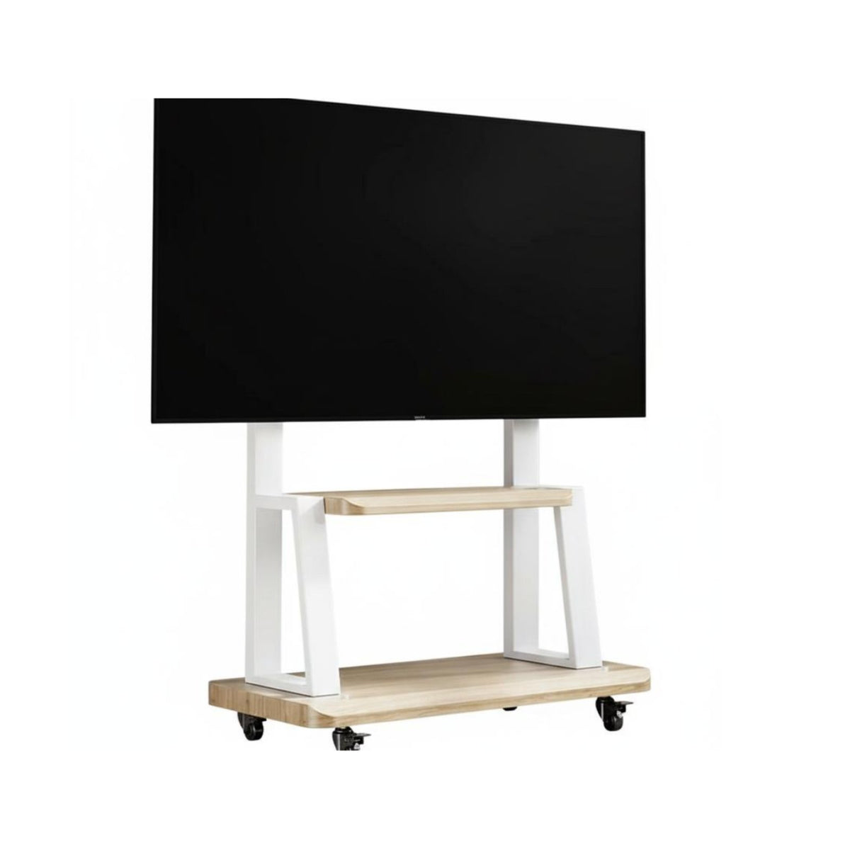 Floor TV Stand with Wheels Heavy Duty Mobile TV Cart Adjustable Viewing Carbon Steel Frame Sleek Wood Finish Suitable for Outdoor Conference Room Showcase Show Home Decoration