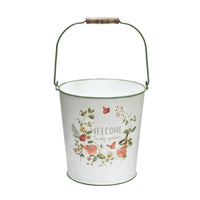 Flower Pail with Handle Farmhouse Metal Floral Pail Vintage Storage for Gardeners, Patio, Entryway