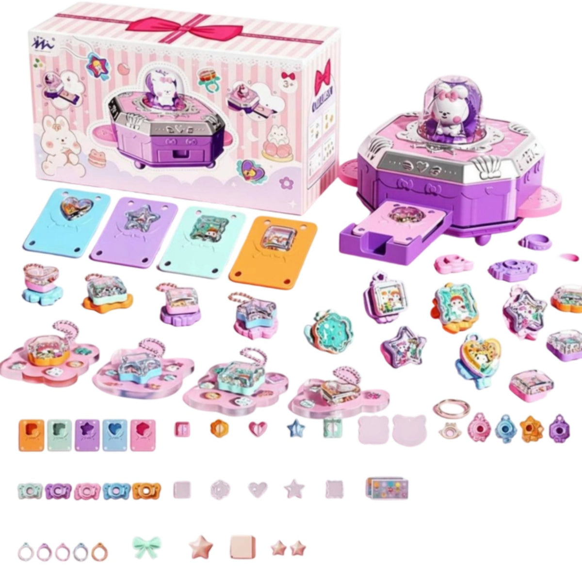 77 Pieces Birthday Gift Sticker Art Craft Kit Improves Practical Ability Kids Keychain Creator Easy to Use Charm Making Machine for Girls