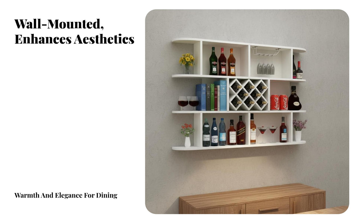 Modern Design Wall Mounted Wine Rack Space-Saving Geometric Grid Wine Shelf Multi-Functional Floating Bar Shelf with Glass Holder Heavy Duty for Home Entertainers, Homeowners, Adults, Dining Room, Restaurant, Kitchen