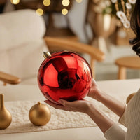 Glossy Christmas Ornament with Gold Cap Reflective Christmas Ornament Round Hanging Baubles Decorative for Holiday Display