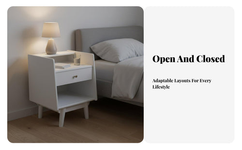 Compact Design Solid Wood Nightstand Sturdy Construction Solid Wood Bedside Table Rounded Corners Wooden Nightstand with Drawers Cable Management Hole for Apartment Dwellers, Homeowners, Adults, Guest Room, Home
