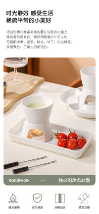 White Ceramic Chocolate Fondue Set with Burner, DIY Cheese Fondue