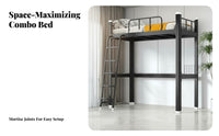 Loft Bed with Desk High Guardrail Student Dormitory Bed Space-Saving Design for Employees, Teenagers Quarters, Study Area, Small Areas