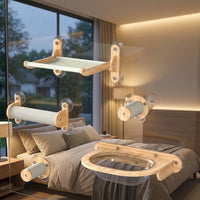 Cat Bed and Climbing Frame with Shelves and Perch, Wall Mounted Suction Cups Wood Furniture for Large Indoor Cats and Kittens Playing Climbing