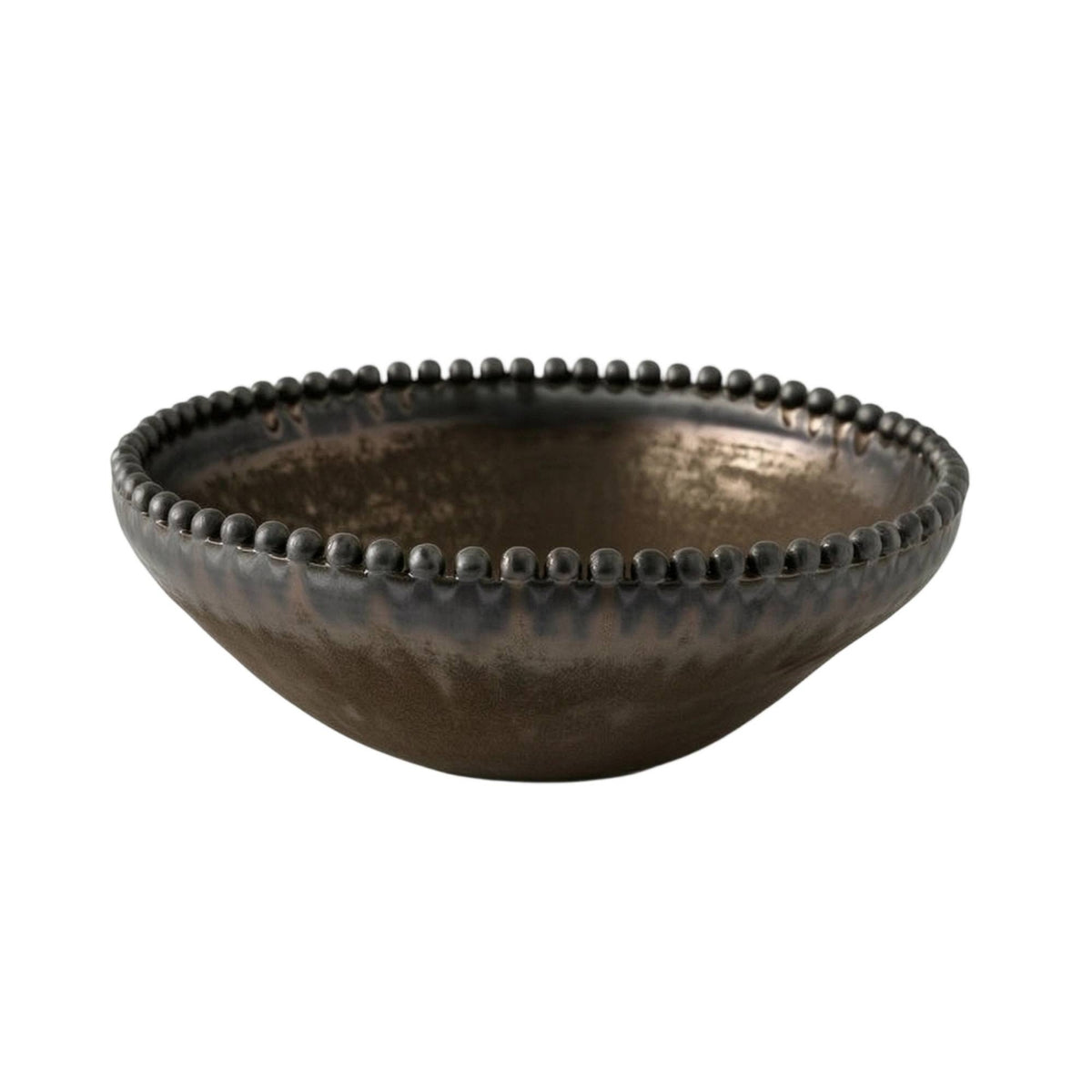 Shallow Ceramic Bowl Key Bowl Candy Bowl Decorative Bowl Serving Bowl Featuring Antique Bronze Worn Effect with Artisanal Beaded Edge Suitable for Living Room Entryway Home Decoration