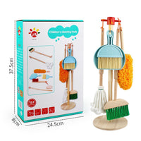 DORU Wooden Pretend Play Cleaning Set for Kids, 6 Pieces, Broom and Mop Toy