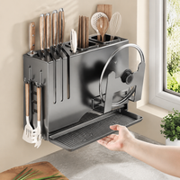 Kitchen Cabinet Organizer Pot Rack, Cookware Stand, Matte Grey Carbon Steel Drainage Kitchen Organizer, Countertop, Chopstick Holder
