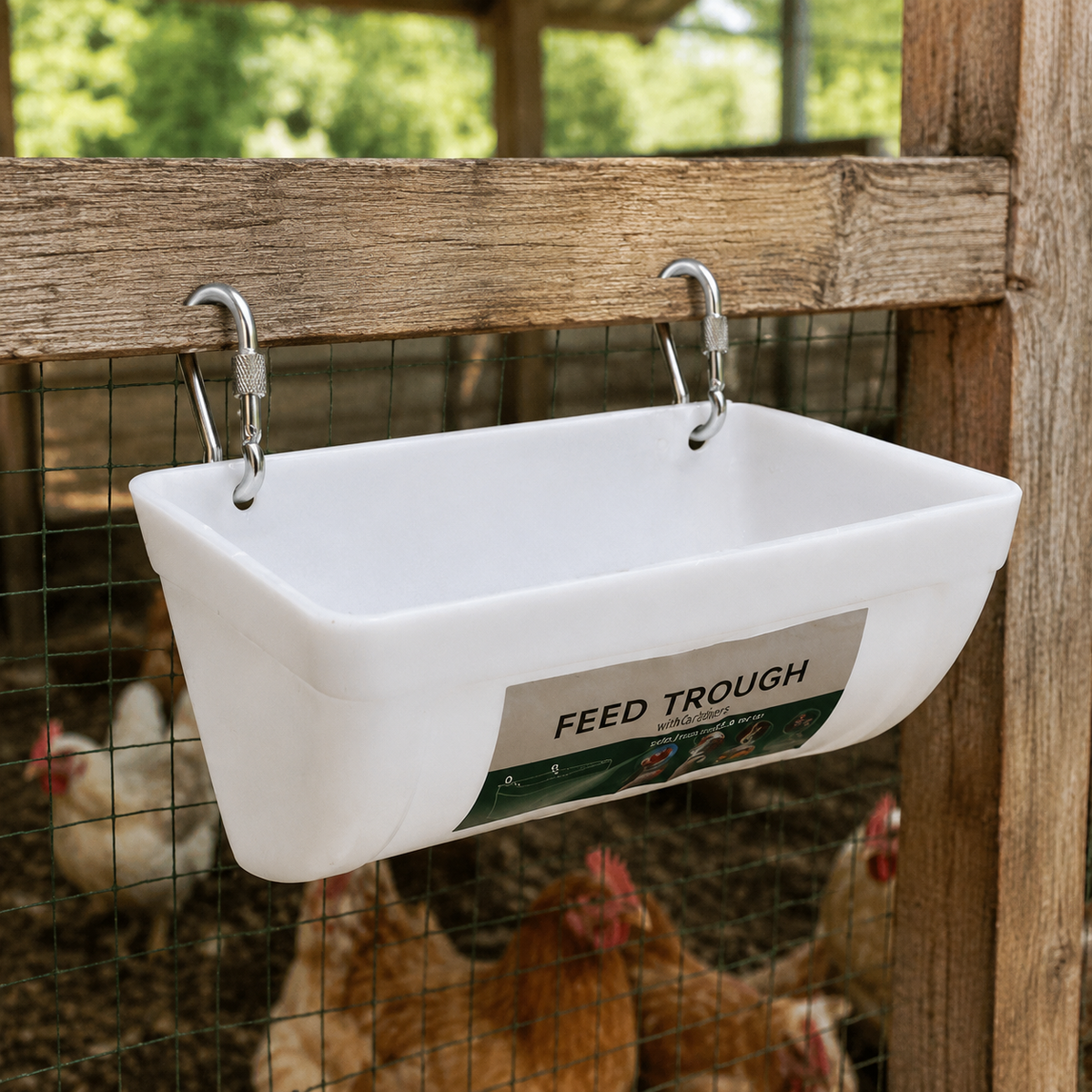 Hanging Chicken Feeder Polymer Trough for Chickens Ducks Geese, Automatic Poultry Feeder for Small Flock