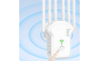 Six Antennas Inline WPS Button Wireless Transmission Range Extender Indicator Lights Wall-Mount