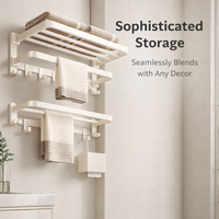 Wall Mounted Rack and Hanging for Bathroom Hardware, Multi-Functional Towel Storage for Washroom and Powder Room