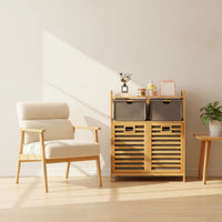 Slatted Storage Cabinet Storage Cabinet with Textile Bins Space-Saving Shelving Unit for Small Apartment