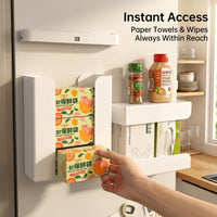 Refrigerator Organizer for Families, Wall Mounted Kitchen Tissue and Split Wet Wipe Dispenser