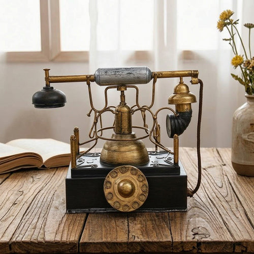 Creative Vintage Telephone Decor Sturdy Decorative Phone with Rotary Dial Sturdy Industrial Telephone Model Stable for Office Desk, Photo Studio
