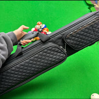 Black Leather Grain Billiard Cue Bag with 7 Pockets