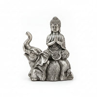 Seated Buddha Elephant Figurine Antique Finish Home Decor Carved Look