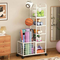 Workout Equipment Storage Rack Wheeled Rolling Gym Organizer Carbon Steel