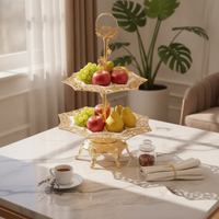 Glass Fruit Tray Stand Openwork Double-Tier Tray Stand Decorative Tableware