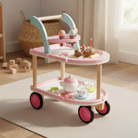 Wooden Ice Cream Cart Rolling Pretend Ice Cream Trolley Realistic Dessert Serving Fun Cart for Daycare