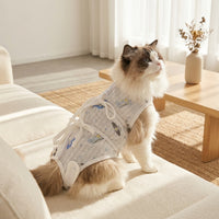 Cat Recovery Suit with Ties, Striped Post Surgery Cat Clothing, Soft Anti-Lick Pet Recovery Suit for Spay Neuter, Breathable Case