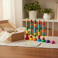 Hand-Eye Coordination Pattern Matching Stacking Beads Reasoning Training Math Counting Beads Set Multi-Functional Color Sorting Bead Stacker for Preschoolers, Kids 3+, Toddlers, Classroom, Playroom