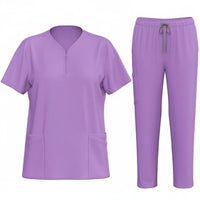 Multiple Pockets Scrub Set Stretch Material Nursing Attire Set Drawstring Waist V-Neck Scrub Top and Pants Comfortable Fit for Healthcare Workers, Caregivers, Medical Professionals, Hospital, Medical Facility