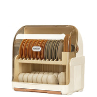 Multifunctional Double-Layer Dish Drying Rack with Lid, Kitchen Storage Organizer