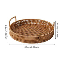 Imitation Rattan Tray with Handles Versatile Woven Tray with Handles Lightweight Round Serving Basket for Kitchen Counter