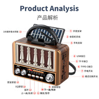 跨境新款多功能收音机太阳能蓝牙收音机复古全波段插卡收音机厂家