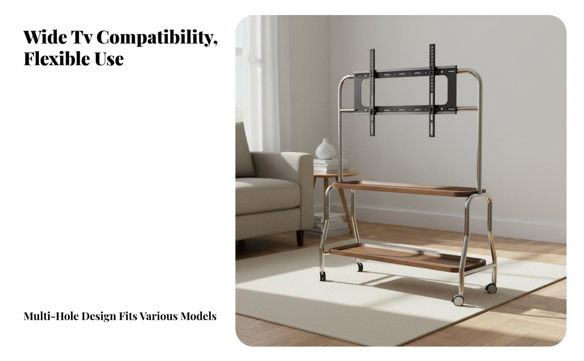 Mobile TV Stand with Wheels 360-Degree Rotating Casters Mobile TV Stand Heavy-Duty Construction Portable Television Holder for Renters, Living Room