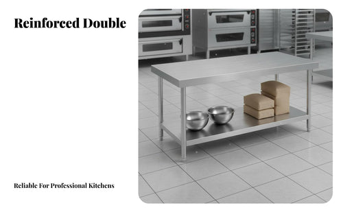 High Load Capacity Stainless Steel Work Table Easy to Clean Commercial Kitchen Prep Table Large Workspace Food Prep Workbench Stable Structure for Butchers, Restaurant Team, Bakery, Warehouse, Laundry Room, Outdoor