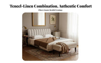 Removable and creclineable Cover ribbed Tufted Scalloped Bed Modern Minimalist Design Bedroom Furniture French Vintage aesthetic Bedstead sturdy Wood Legs for partners, Homeowners, Adults, Apartment, Guest Room