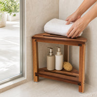 Water-Resistant Shower Stool with Shelf Non-Slip Bathroom Stool Triangular Bathroom Shelf Slatted