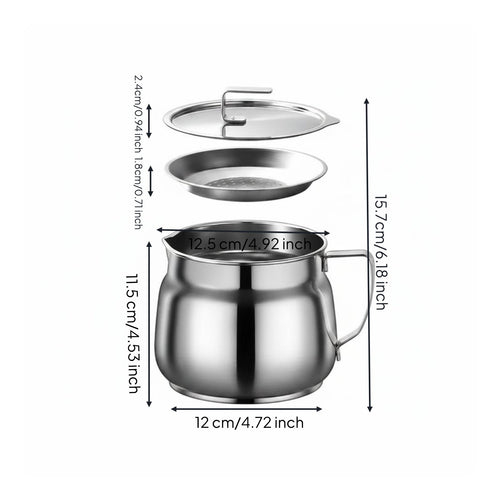Oil Strainer Pitcher Large Capacity Stainless Steel Oil Pitcher Wide Mouth