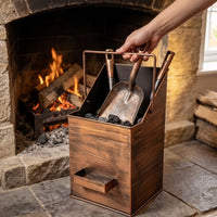 Rectangular Ash Bin with Shovel Holder Heat-Resistant Fireplace Ash Bin Easy to Carry Heavy-Duty for Wood Heater