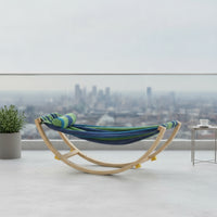 Rocking Hammock with Stand Striped Wooden Hammock Swing Curved Rocking Swing Chair for Kids, Young Children, Playroom, Balcony, Nursery