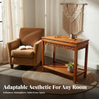 Tiered Wooden Stand Neotimelessal Aesthetic Narrow Storage Table Multitier Design Adaptable Use for Homeowners, Small Spaces