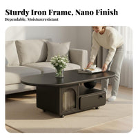 Oval Rolling Cart with Drawer Space-Saving Layout Living Room Furniture Easy to Move Center Table for Seniors, Home Workers, Small Areas, Lounge Area
