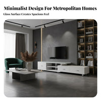 Coffee Table and TV Cabinet Set Small Apartment Friendly Retractable TV Stand and Coffee Table Easy to Clean Glass Surface Room Set for Homeowners