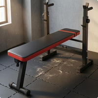 Folding Weight Bench Space-Saving Barbell Rack Bench Red Trim