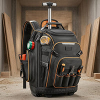 Rolling Tool Backpack Zippered Compartments Wheeled Tool Backpack Side Pockets