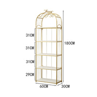 Nordic Floor Standing Shelf Elegant Design Gold Metal Frame Bookcase Sturdy & Stable Multi-Tier Metal Bookshelf for Living Room, Beauty Shop, Entryway