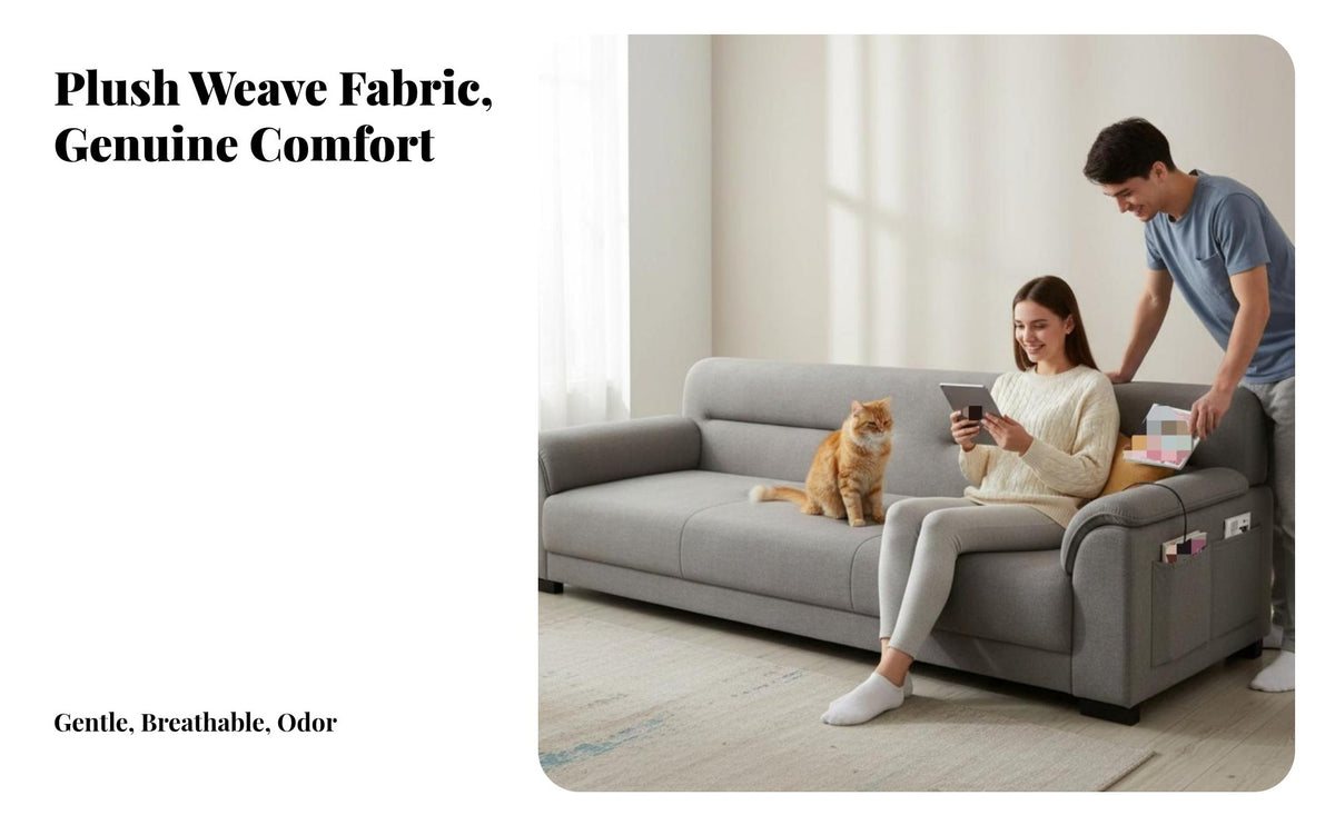 Straight-Line Settee Latex Filling Sofa Minimalist Design Couch for Pet Owners, Small Space Dwellers, Living Room, Apartment, Lounge Area