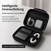 Electronics Protective Case, 16x12x5cm, Robust EVA Hard Shell, Waterproof Bag with Handle for Gadgets, Deep Black