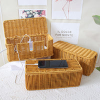 Rattan Weave Storage Basket for Desk, Cable Organizer Box, Plastic, Modern Simple Style