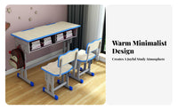 Double Student Desk and Chair Set Heavy-Duty Steel Frame Adjustable Height School Desk Construction Two Person Study Table Set for Teens, Home