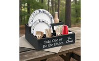 Plate and Utensil Dispenser 6 Compartments Wooden Cutlery Holder for Party Hosts